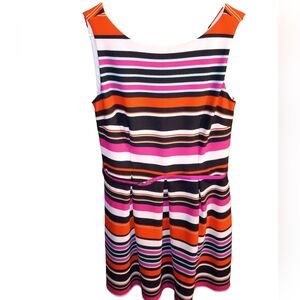 GNW Colorful Striped Midi Dress With Pink Belt Size 10